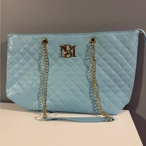 NWT MSRP $129 BADGLEY MISCHKA Elegant Light Blue Quilted Tote Bag